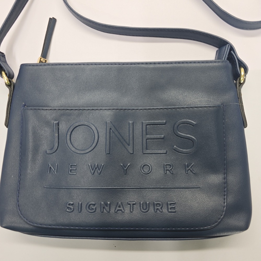 Vintage Jones New York Signature Navy Blue Faux Leather Crossbody Bag
